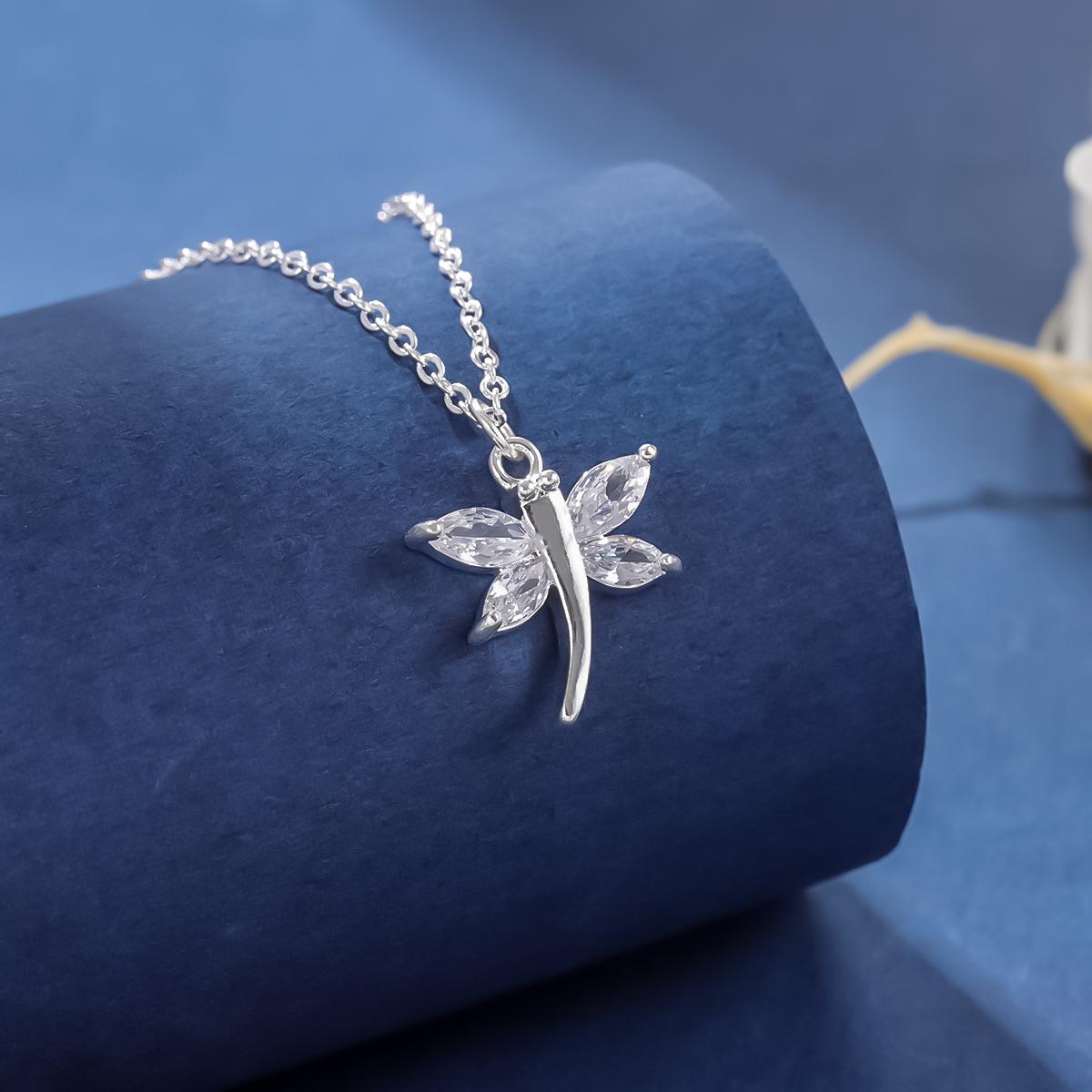 

New Fashion Crystal Dragonfly 925 Sterling Silver Exquisite Creative Pendant Necklaces XL285 серебряный