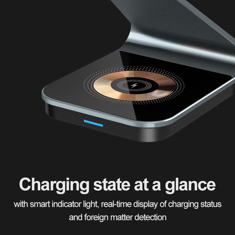15w All In One Portable 3 In 1 Magnetic  Wireless Charger Multifunction 15W Fast Charging Dock Transparent Design Vertical Charger