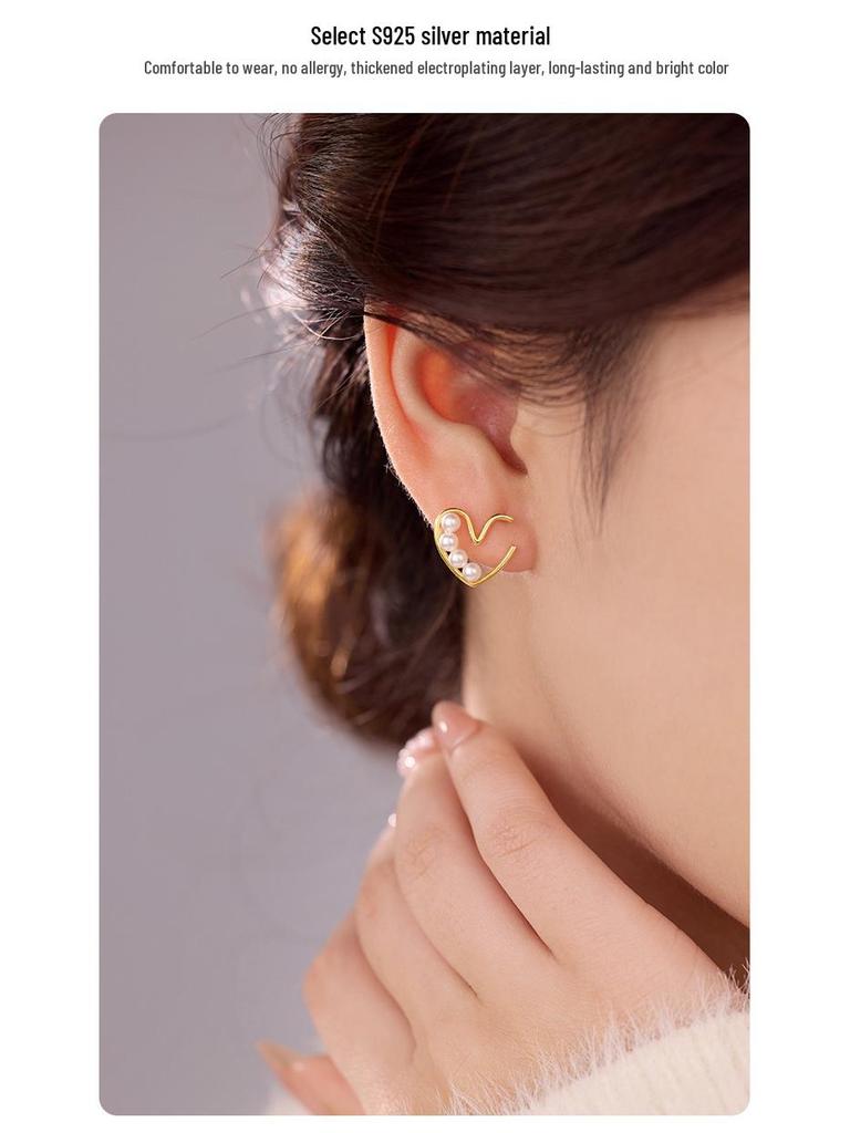Banyan Tree S925 Silver Pearl Love Earrings - Simple Japanese & Korean Style for Women