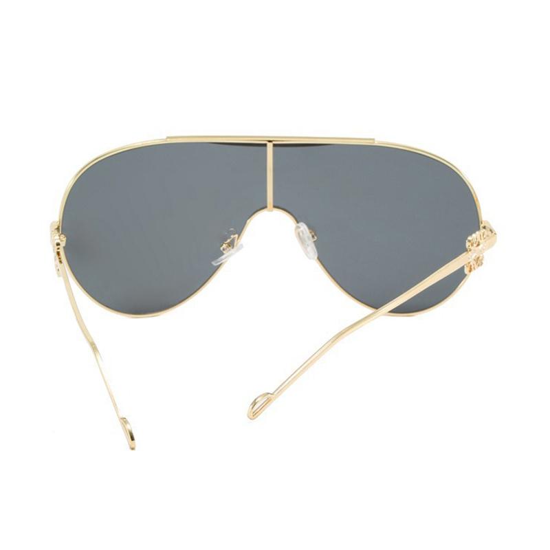 Ochelari de soare nepolarizați cu vârf plat, ramă mare, dintr-o singură piesă, pentru femei și bărbați, ochelari de soare punk metalici, cu dungi populare