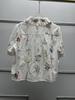 French Floral Embroidered Lace-Trim Lapel Short-Sleeve Loose Shirt for Women