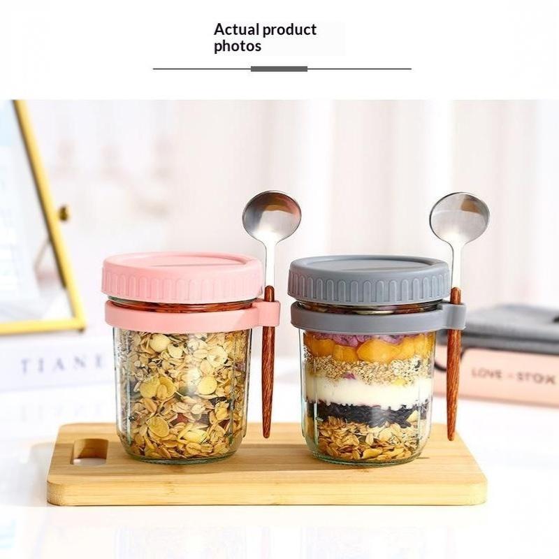 1Pcs 350Ml Reusable Glass Overnight Oats Jar With Spoon Oatmeal Container Food Storage Organizer For Breakfast
