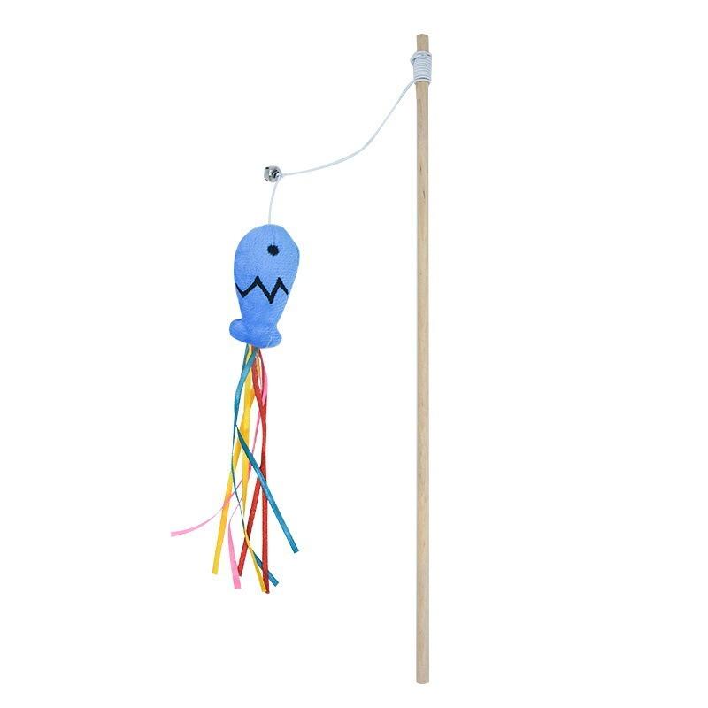 Fashion Cat Wand Toy Natural WoodenTeaser Wand for Cat Interactive Elastic String Cat Stick Pole Toy for Indoor