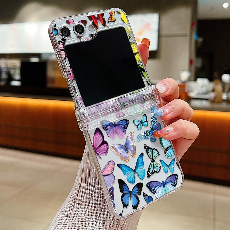 For Samsung Galaxy Z Flip5 Flip6 Butterfly Pattern Clear Folding Phone Case Transparent Hard PC Cover For Samsung Z Flip 6 5 4 3