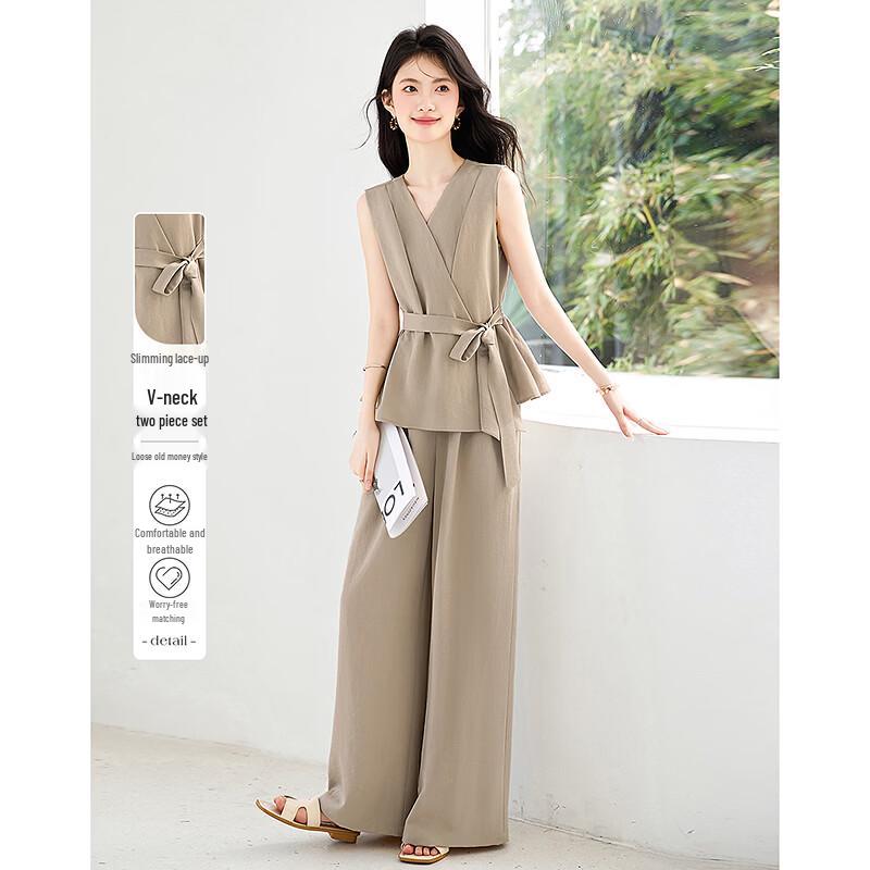Women s Summer Chic V-neck Sleeveless Set S