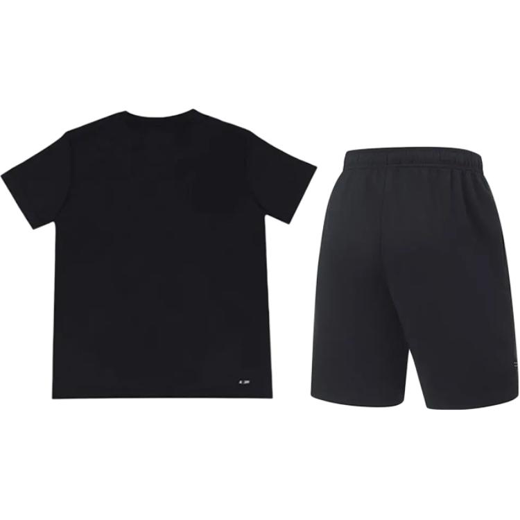 Li Ning Logo Print Breathable Quick-Dry Comfortable Crew Neck Pullover Short Sleeve Mid-Waist Tied Shorts Casual Sports Set YTSU141-2+AKST543-3