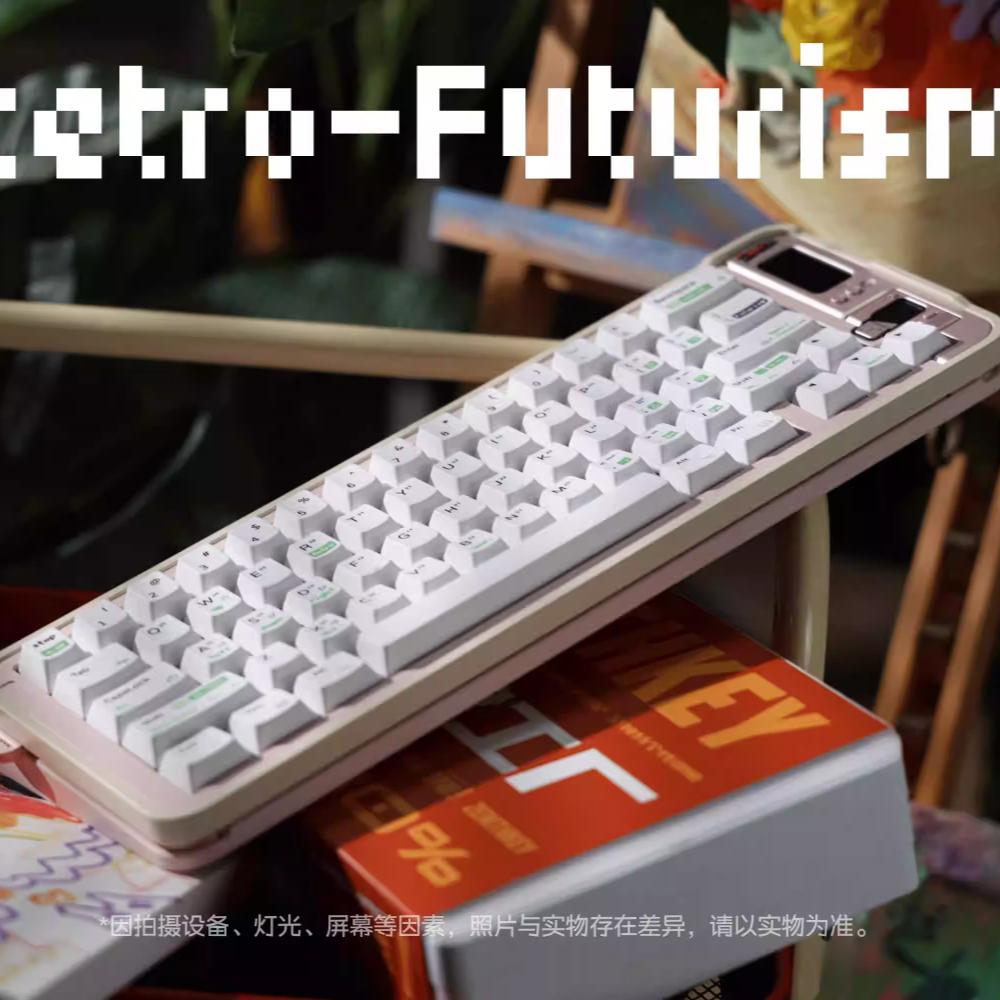 White Retro Futurism Theme Keycap Set PBT Custom Personalized Keyboard Cap Cherry Profile Gaming KeyCap for Mechanical Keyboard