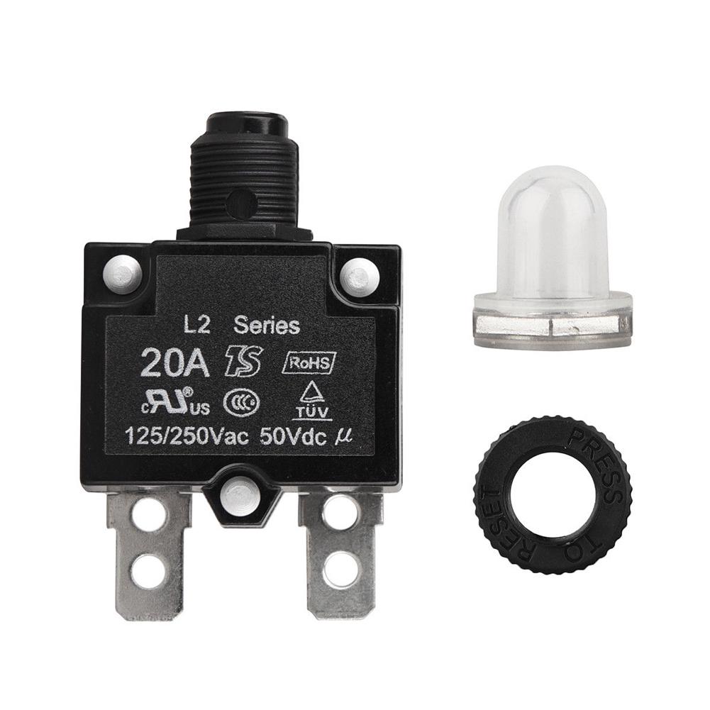 Disjoncteur Thermique Réarmable Bouton-poussoir 5-30A, Montage Panneau Noir