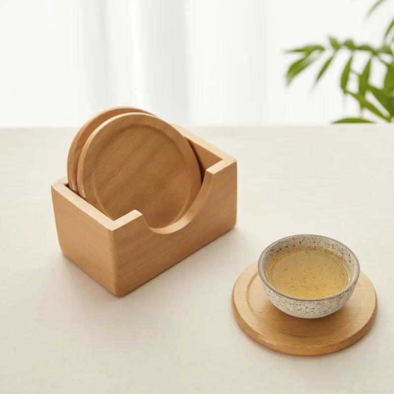 Japanese Walnut Wooden Coaster Set 6pcs/Lot Solid Wood Heat Insulation Pad Round Square Shaped Tea Coffee Coasters Table Decor