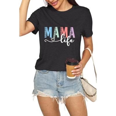 Mama & Mom Cotton Blend T-Shirts for Women - Round Neck Short Sleeve Tees with Mama_Mom Prints & Gold Foil Designs
