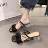 Cool slippers women's new summer medium heel thick heel versatile outer wear pearl two wear sandals