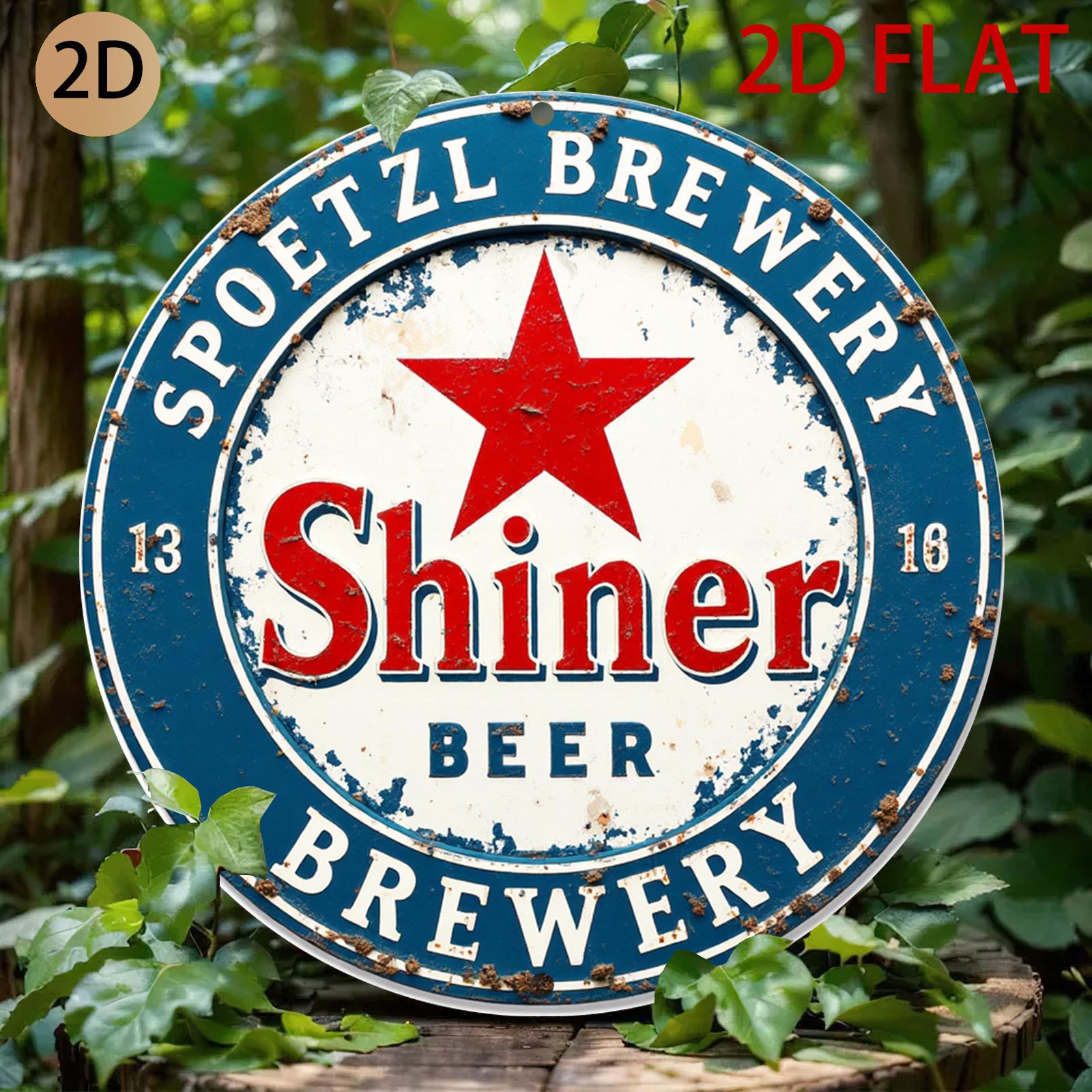 Vintage Shiner Beer Spoetzl Brewery Round Metal Sign D Flat Printed Distressed Retro Bar Art Tin Plaque Classic Texas Beer St 20x20cm(8x8inch)