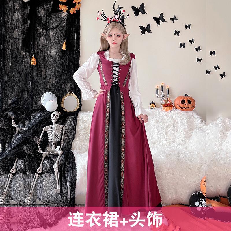 Halloween Costume Vintage Court Style Witch Dress Long Dress Medieval Art European Pastoral Cosplay