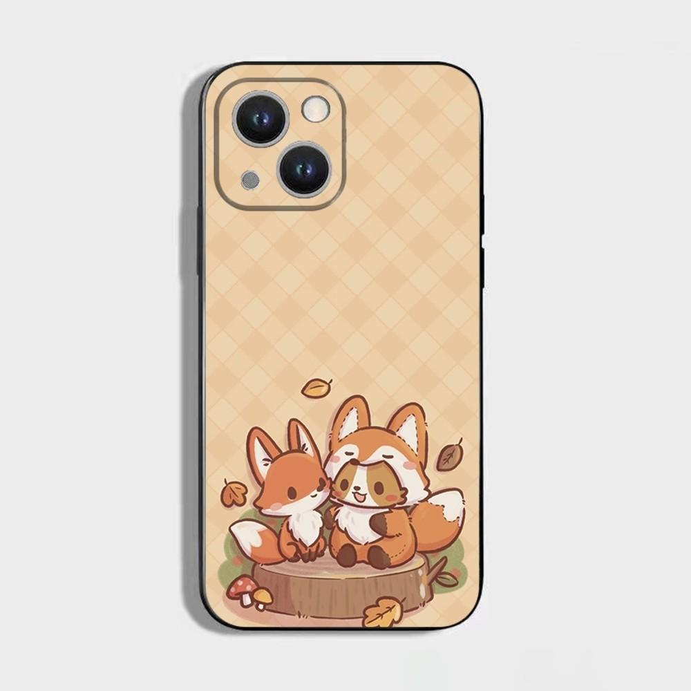 Cute Cartoon Animal Fox Phone Case For iPhone 16 15 Plus 14 13 Pro Max 12 Mini 11 X XS XR 7 8 8Plus Black Soft Phone Coque