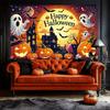 2D Spooky Halloween Backdrop with Full Moon, Ghosts and Pumpkins Party Decoration Background