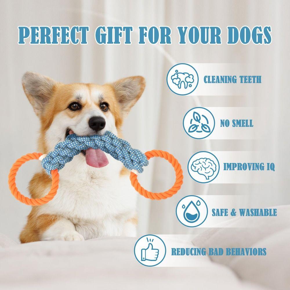 Bite-Resistant Double-Ring Dog Rope Toy Cotton Blend Durable Dog Toy  Tug Play