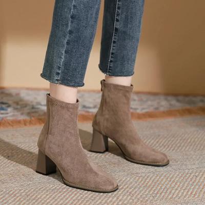Fashion Women's Boots Autumn Ankle Boots Black Suede Women Short Boots Thick High Heel Square Toe Fashion Platform 2024
