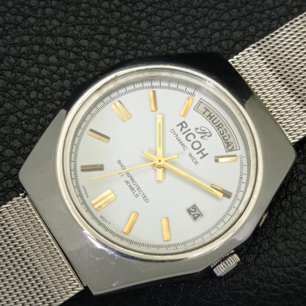 VINTAGE RICOH R31 AUTOMATIC JAPAN MENS WHITE COLOR DIAL WATCH a701965-5 R207-a701965