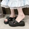 New Versatile Platform Slippers Women's Summer Wear Bow One-word Drag Height Increase Fashion Sweet Fairy Style Slippers