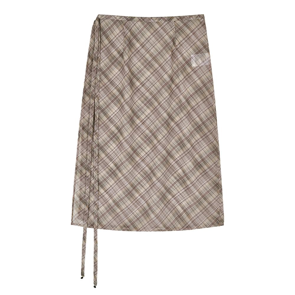 Naked Surf Club Sheer Check Wrap Skirt (Brown)