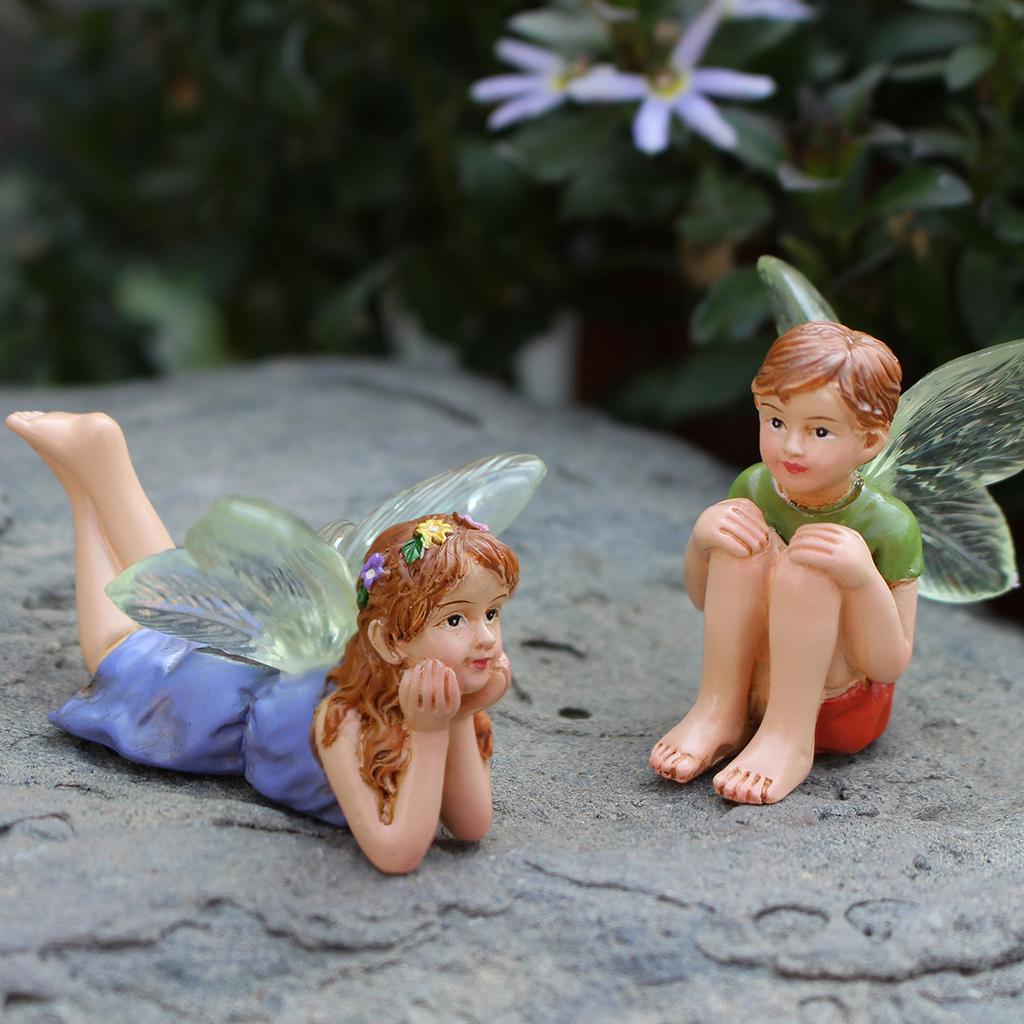 2pcs Funny Fairy Boy And Girl Statue, Fairy Garden Accessories, Resin Sculpture For Micro Landscape Flowerpot Lawn Yard Garden F