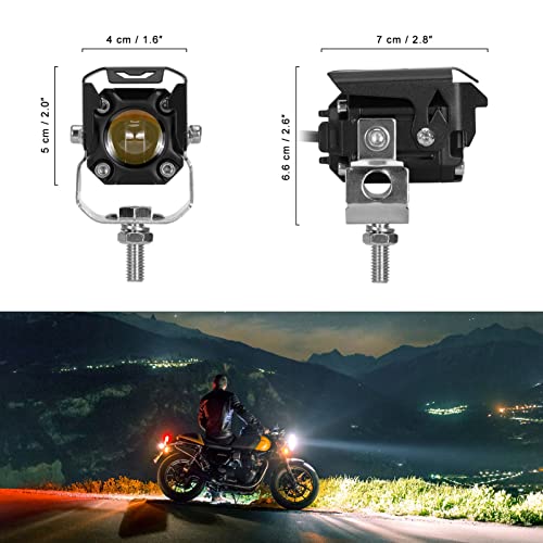 KAWELL 20W Motorcycle Fog Lights, Work Lights, LED Fog Lights, Dual-Color Switching, Integrated Low and High Beam, Ultra-Bright, IP68 Waterproof, Univ