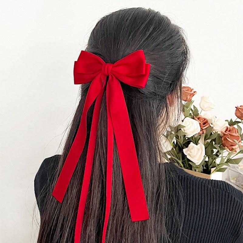Koreanische einfarbige Schleife Doppel-Schleife Haarspangen für Frauen Mädchen Trendy Große Schleife Lange Quaste Haarspangen Haarschmuck