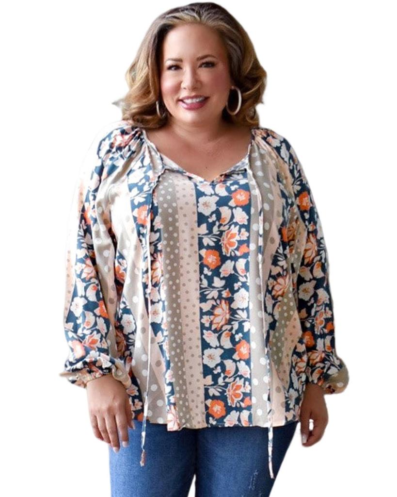 Azura Exchange Printed Split Neck Blouse