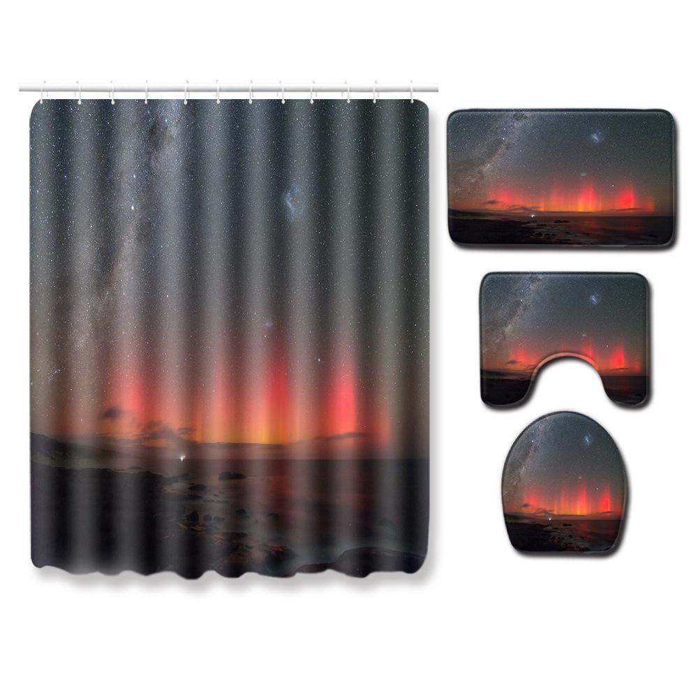 Beach Shower Curtain Floor Mat Combination Four-Piece Set Bathroom Toilet Carpet Shower Room Mat Foot Mat