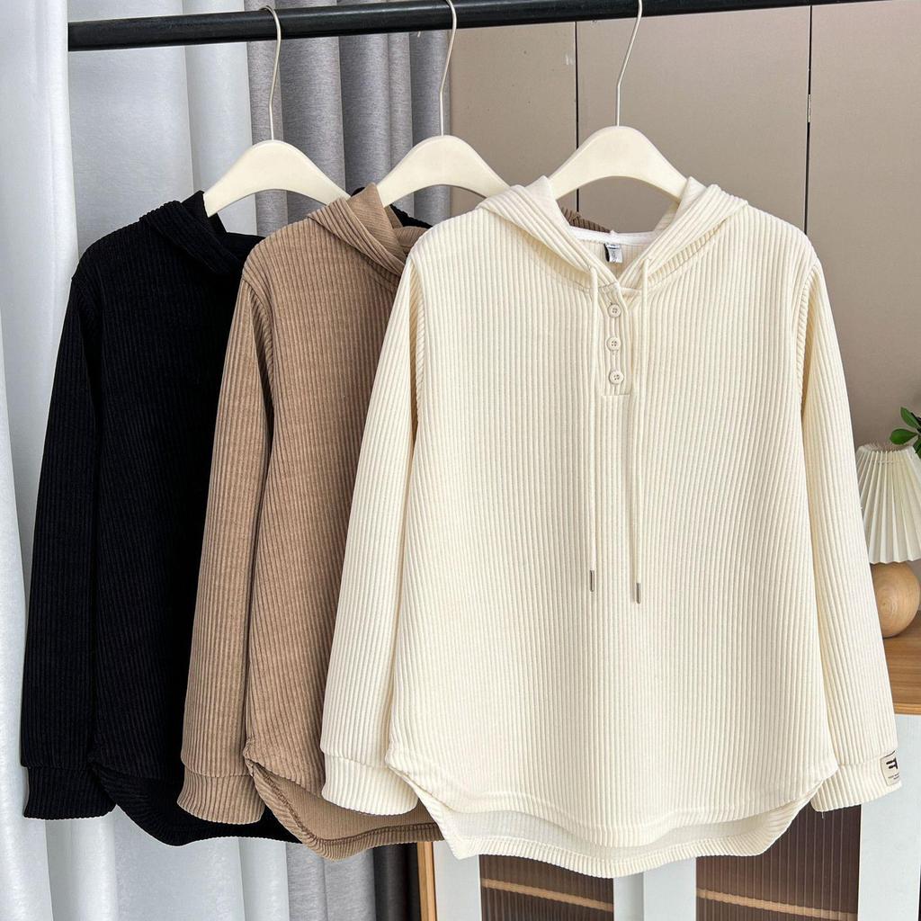 Large Size Women's Spring Hooded Sweatshirt - Slimming Irregular Loose Fit