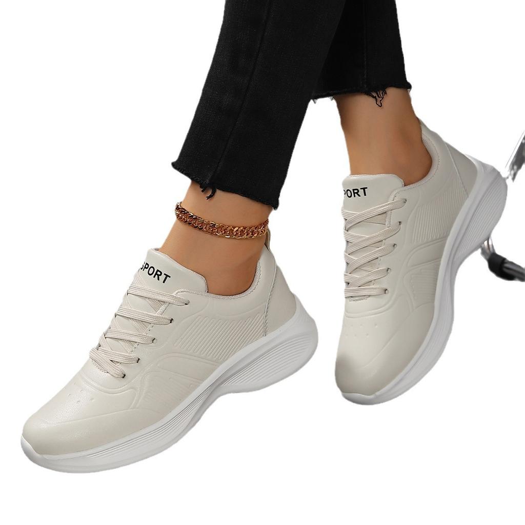 Helt svarte sneakers dame høst skinnoverflate vanntett myk såle lett ren svart langvarig fottøy stor størrelse