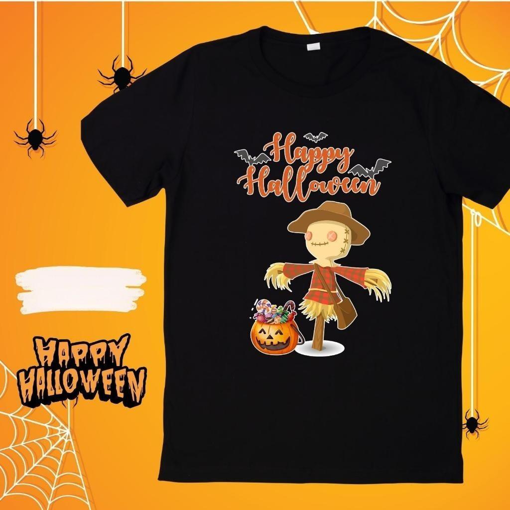 Halloween T-shirt Black Fabric Ghost Pattern Skull Zombie Pumpkin