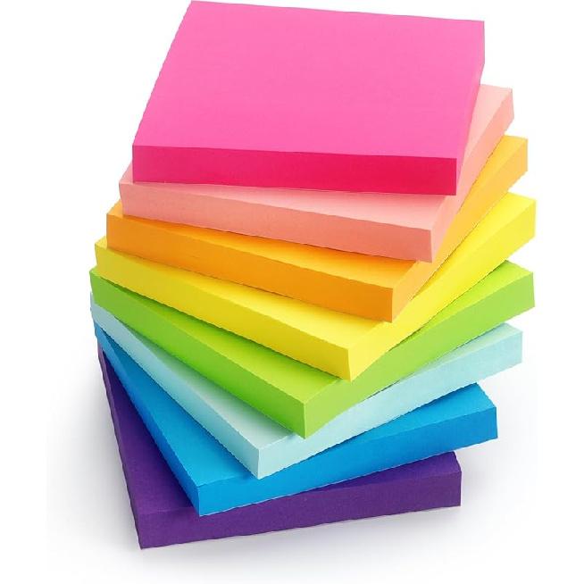 Sticky Notes 3x3 inch Bright Colors Self-Stick Pads 8 Pads/Pack 85 Sheets/Pad Total 680 Sheets