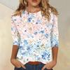 Women's Casual Three Quarter Sleeve Floral Print Crew Neck Top Relaxed Fit Lightweight Comfortable Blouse for Everyday Wear