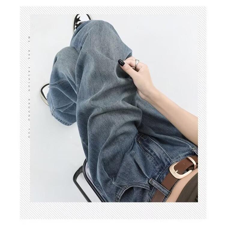 Korean Style High Waist Wide Leg Jeans - Women's Retro Pleated Loose Straight-Leg Pants for Spring & Autumn