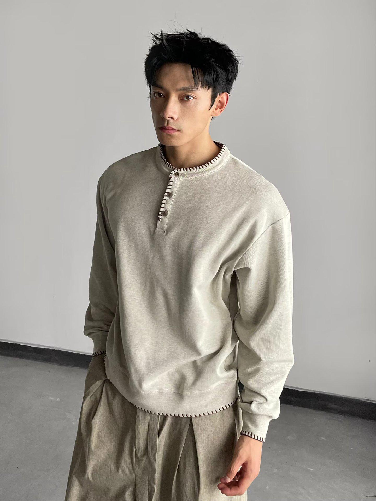 

Unisex Retro Henley Collar Knit Sweatshirt - Loose Old Money Style, Casual Long Sleeve Top XXL білий/слонова кістка