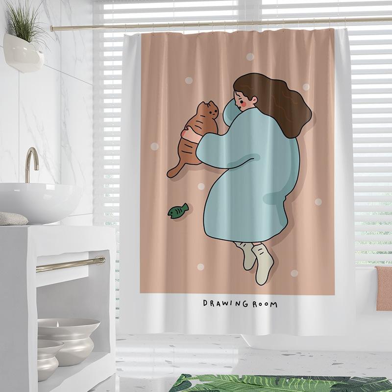 Cartoon Minimalist washable Dirt-Resistant Shower Curtain Shower Head waterproof Polyester Bath Curtain For Home Decor