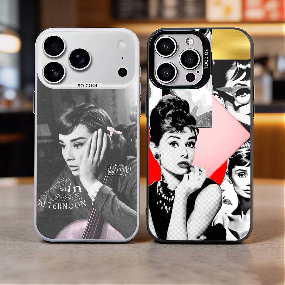 Actress A-Audrey Hepburn Colorful Silver Back Phone Case For IPhone 17 16 15 14 13 12 11 Plus Pro Max Plus