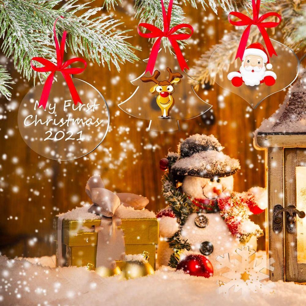 10Pcs Multishape Acrylic Christmas Ornaments Star Clear Circles Discs  New Year