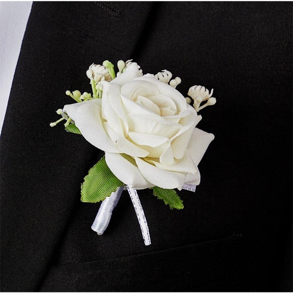 Seidenhochzeitsbrosche Künstliche Ansteckblume für den Bräutigam Elegante Rosen-Boutonnière Hochzeitszubehör