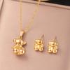 3PCS Anime Style 3D Cute Bear Earrings Necklace Set For Women High Quality Stainless Steel Not Fading INS Couples Gift Jewelry