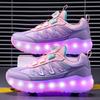 Chaussures de Sport à Lumières pour Enfants Chaussures à Roulettes Chargement et Démontage Chaussures à Roulettes à Quatre Roues LED Baskets Lumineuses pour Enfants