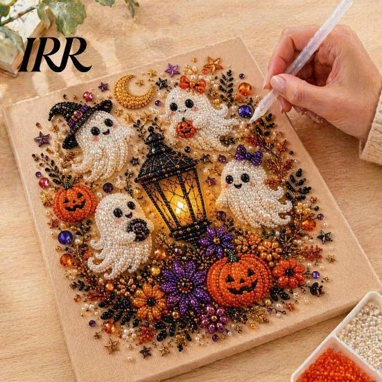 Handmade Holiday Gift Ideas Halloween Faux Pearl Art DIY Kit, Spooky Cute 3D Beads Painting Crafts, Unique Party Favors Gothic Ghost Pumpkin Cat Crow