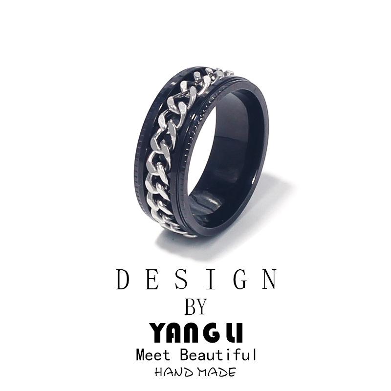 Men's Non-Fading Rotating Titanium Steel Ring - Stainless Steel Hand Jewelry