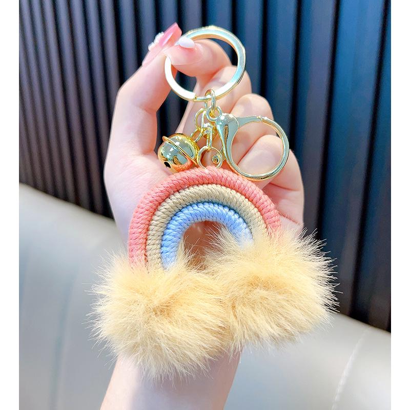 Boho Rainbow Cloud Keychain with Pom Poms & Tassels - Cute Bag Charm Accessory