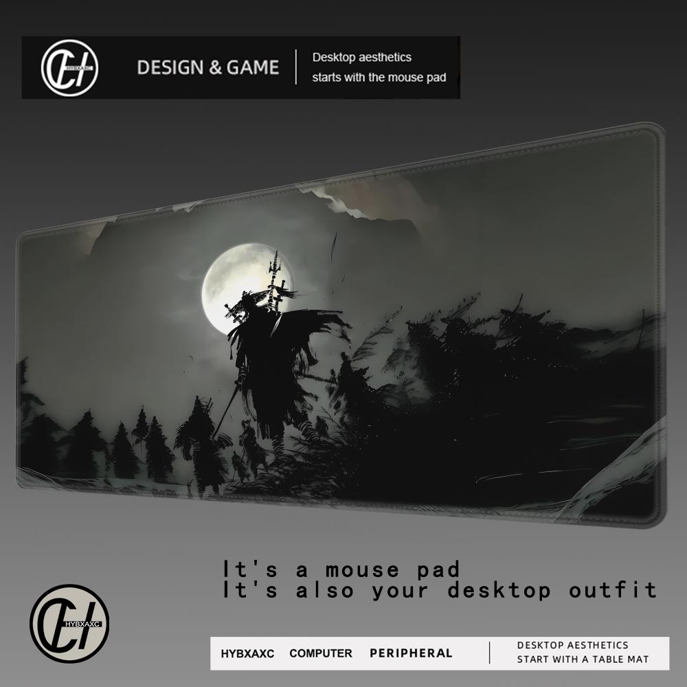 HYBXAXC Ink Warrior Mouse Pad XXL Anime Samurai Rug Gaming Pc Accessories 40x90cm Office Desks Aesthetic Mousepad Table Cushion