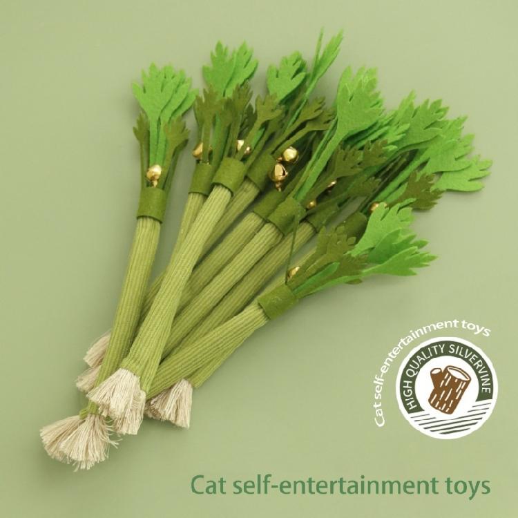 3Pcs Bells Equipped Cats Chew Toy Interactive Realistic Celery Shape Silvervine Enhances Felt Plaything For Indoor Pet