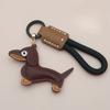 Custom Number Sausage Dog Leather Keychain Pendant Personalized Cartoon Keyring with Braid Rope Bag Car Key Ring