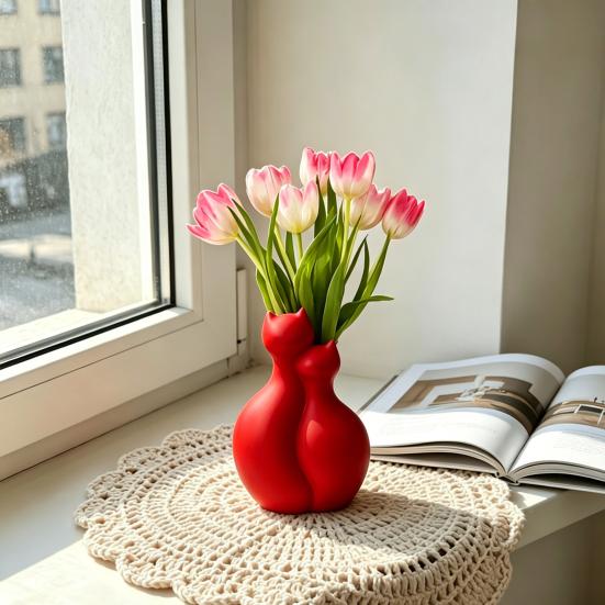 3D-gedruckte Katzenvase, Minimalistische nordische Stil Blumenarrangement Vase, Umarmende Katze Blumenvase, Dekorative Katzenpaar Vase Haus Büro Geschenk