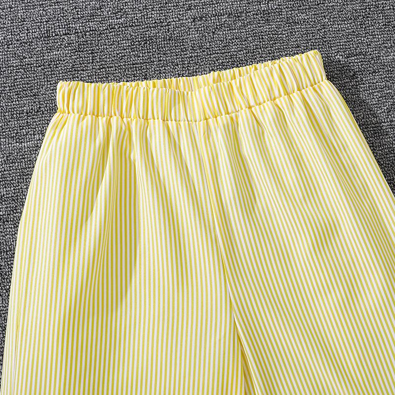 Mittelgroße und große Kinderbekleidung Frühling Kinderbekleidung Westernstil Gestreiftes Langarmhemd Top + Hose Mädchenanzug